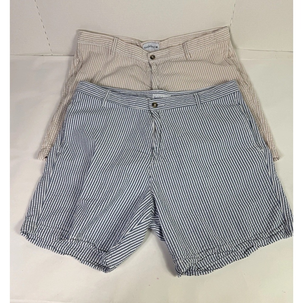2 Pair Saddlebred Seersucker Shorts Mens Sz 38 Blue & Beige Striped‎ Golf Preppy